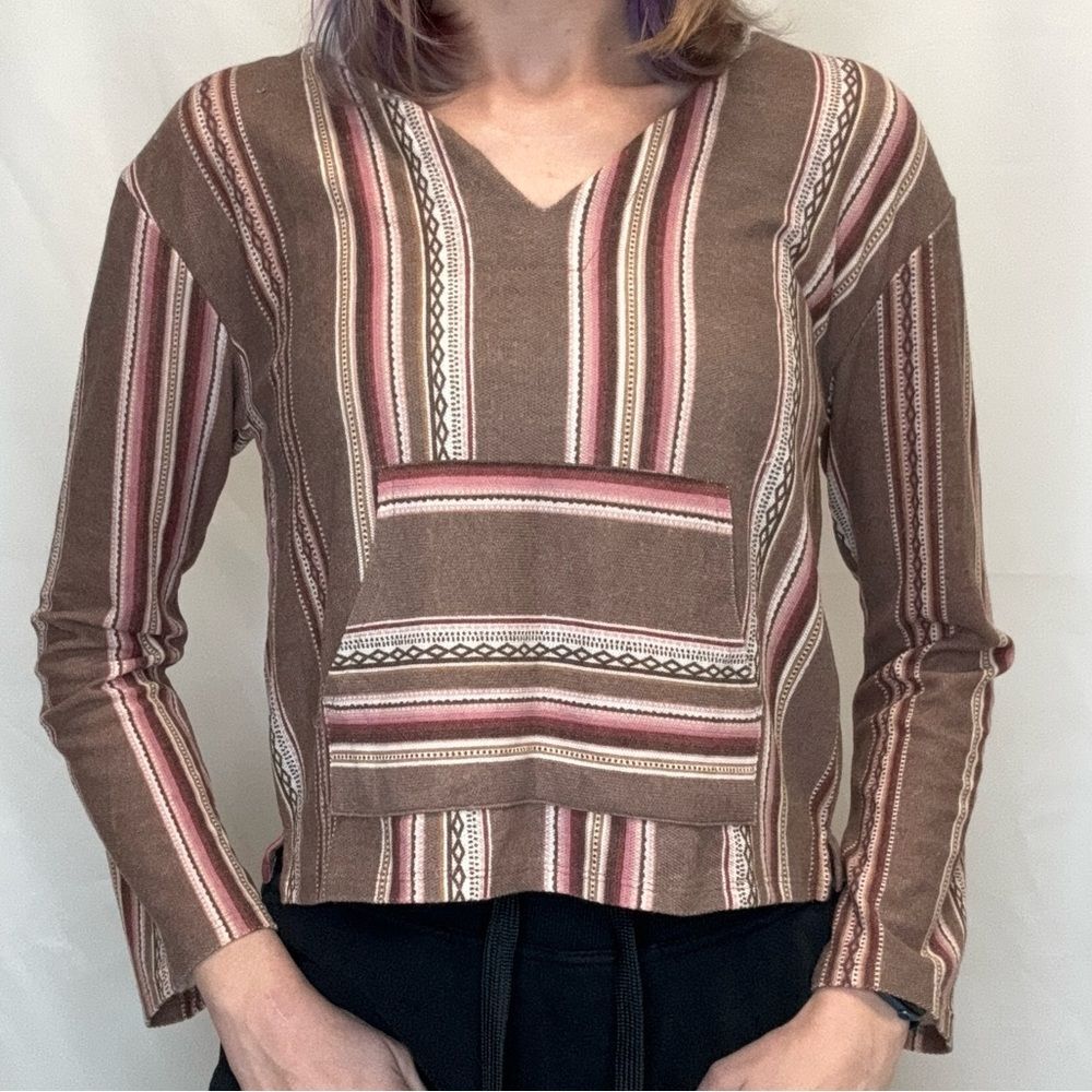 Women's WallFlower Aztec Knit Long Sleeve Shirt M Brown Pink NWT